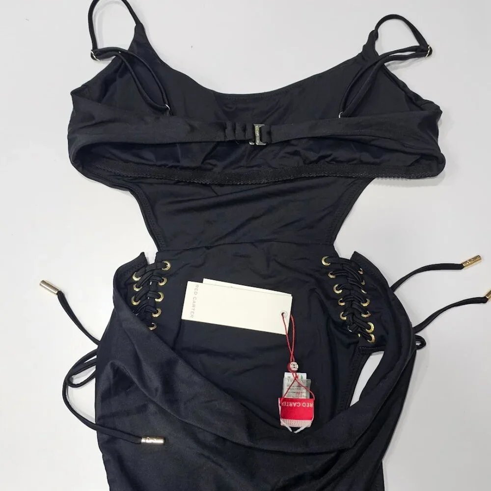 Red Carter Lace-up Cut-Out One-Piece Swimsuit